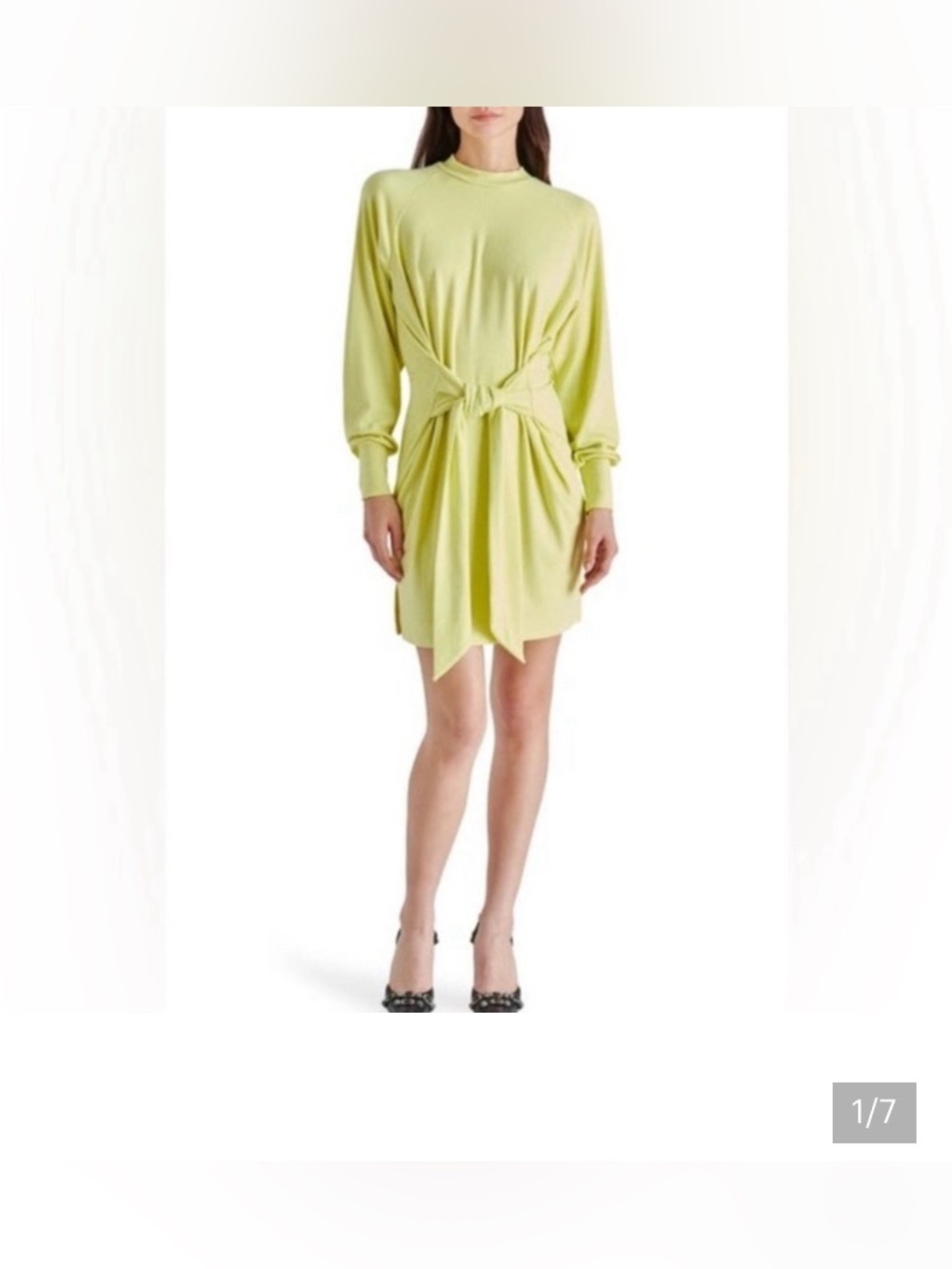 NEW Steve Madden Long Sleeve Front Tie Knot Ribbed Dress Sunny Lime Size Small